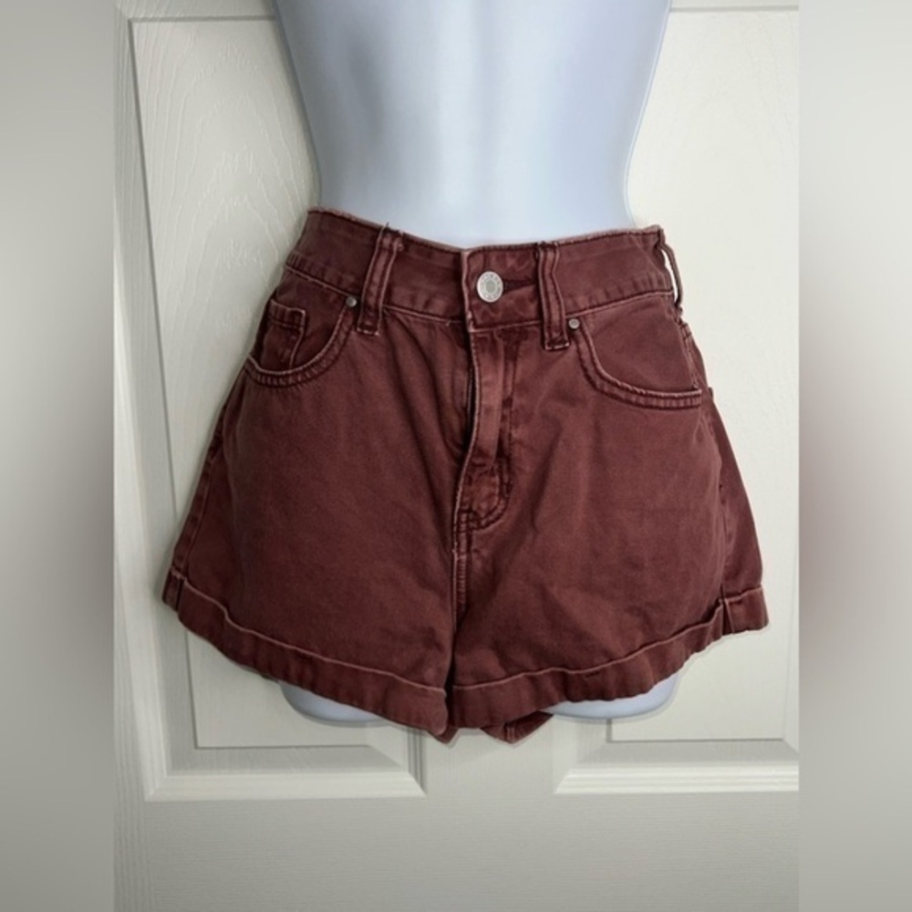 PacSun Women’s 25 0 Mom Shorts Cuffed High Rise Denim Shorts Red Acid Wash